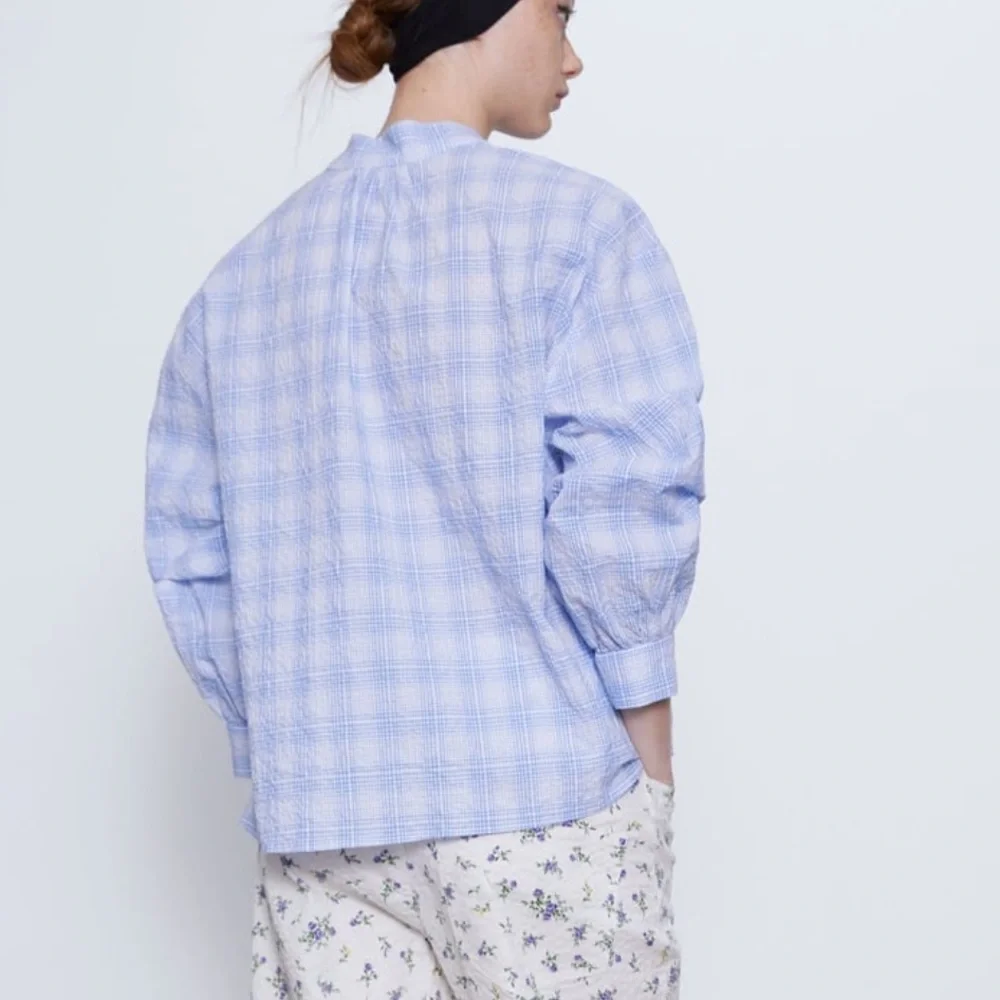 ZARA NEW SS20 BLUE WHITE CHECK BLOUSE REF:2491/913